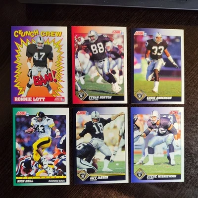 1991 Score - six cards #212, #525, #651, #76, #311 & #499 - Los Angeles Raiders - Image 1 of 4