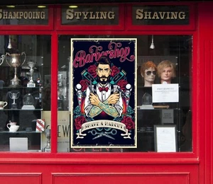 3D Man Hair Cut I503 Barber Shop Window Stickers Vinyl Wallpaper Wall Murals Hon - Picture 1 of 9