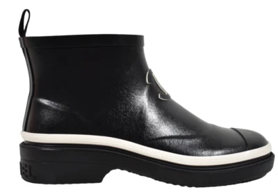Chanel 23A Black White Caoutchouc Rubber CC Logo Low Top Short Rain Boots 42 - Image 1 of 4
