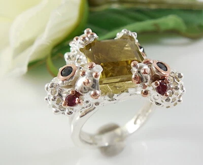 Ring  natürlichen Zitronenquarz 925 Sterling Silber Ring - Bild 1 von 4