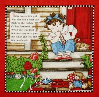 Mary Engelbreit Fabric Book Panel Quilt blocks Vol 2 Girl with Curl Mother Goose - Image 1 of 4