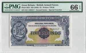 Great Britain - British Armed Forces ND (1958) P-M23 PMG Gem UNC 66 EPQ 5 Pounds - Picture 1 of 2