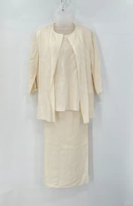 Max Mara 3 Piece Linen Outfit size 6 Cream Blazer Tank Top Midi Skirt Coastal* - Picture 1 of 12