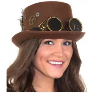 Steampunk Top Hat - Gears Feathers Goggles - Costume Accessory - Adult Teen - Picture 1 of 1