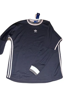 Adidas Shirt Mens long sleeve Jersey Crewneck NWT Gray Size Large L Ringer - Picture 1 of 3