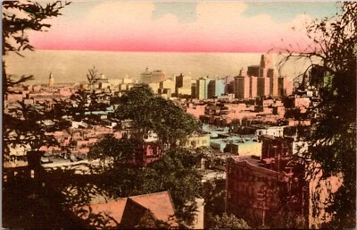 Hand Colored Postcard Aerial View Gardens & Skyscrapers San Francisco California - Image 1 of 2