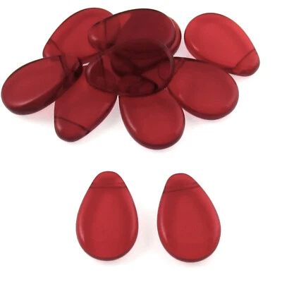 25 Flat Teardrop Beads - Siam Red Czech Glass - Pear Shaped Beads - Tip Drilled - Image 1 of 4
