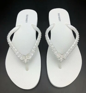 White Bridal Flip Flops Wedding Flip Flops Starfish Flip Flops, Beach Wedding - Picture 1 of 5