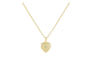 Bright Cubic Zirconia Star Centers a Heart-Locket Pendant In 10K Yellow Gold