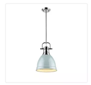 Golden Lighting Duncan 1-Light Chrome 8.8 in. Pendant with Sea Foam Shade - Picture 1 of 7