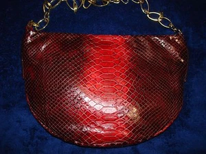 New Francesco Biasia Leather Red Cherry Snake Embossed Shoulder Bag Purse Italy - Picture 1 of 5