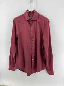 Van Heusen Slim Fit Button Up Shirt Mens Size Medium 15-15.5 34/35 Red Fast Ship - Picture 1 of 8