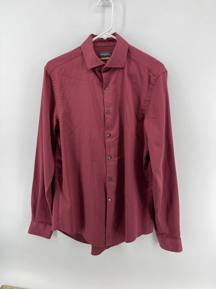 Van Heusen Slim Fit Button Up Shirt Mens Size Medium 15-15.5 34/35 Red Fast Ship - Image 1 of 4