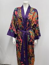 Natori Robe Attached Belt Abstract Floral Purple Teal Gold Fuschia Size M