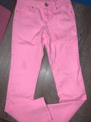 justice sz 12 girls neon pink premium jeans guc - Image 1 of 4