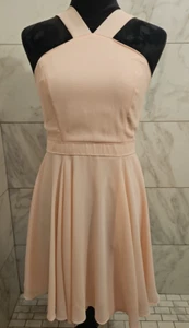 Lulus Blush Halter Skater Dress Size S Fit & Flare Crossback Cocktail Y2K Flirty - Picture 1 of 8