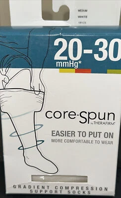 Mens Core-Spun COMPRESSION SOCKS 20-30mmHg WHITE MEDIUM NEW #18122 by THERAFIRM - Image 1 of 4