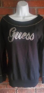 GORGEOUS BLACK GUESS LONG SLEEVE PULLOVER SWEATER SIZE XL/16 - Picture 1 of 11