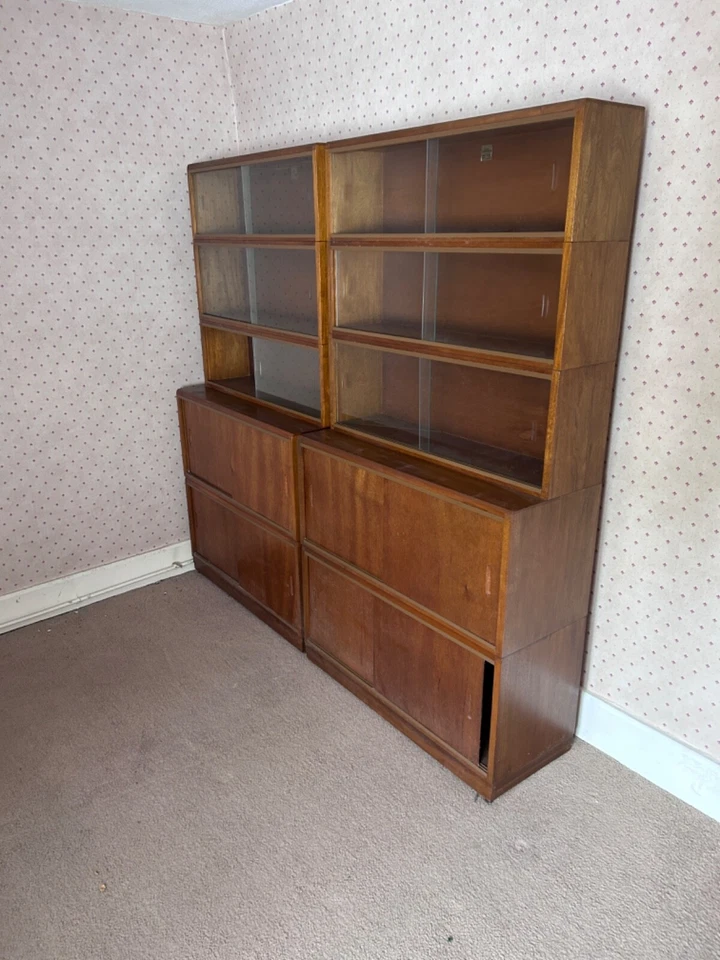 Two Matching Simplex Sectional Library Bookcases Mid Century Modern Medium Oak - Image 1 of 4