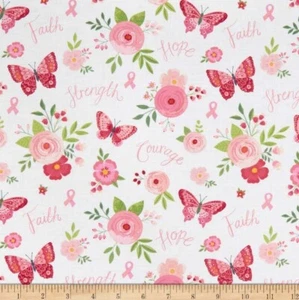 BTY Strength In Pink Floral Butterfly White Cotton Fabric P12620R By Riley Blake - Picture 1 of 2