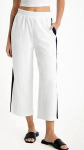 High Waisted Knit Side Stripe Cropped Wide Leg Pants-White/Black-Sz: Sm-NIP/TAGS - Picture 1 of 6