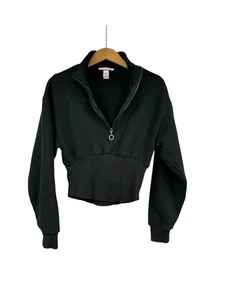 Victoria’s Secret Black Corset Style Pullover Sweatshirt Cropped Women’s Medium - Picture 1 of 7