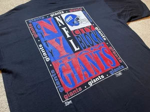 Vintage New York Giants City Block Single Stitch Black T-shirt Men’s XL 1991 - Picture 1 of 11