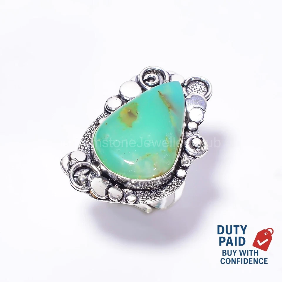 Anillo Boho Cumpleaños Genuino Crisoprasa Vintage Joyería Talla 8.25 Plata de Ley Foto 1 de 4