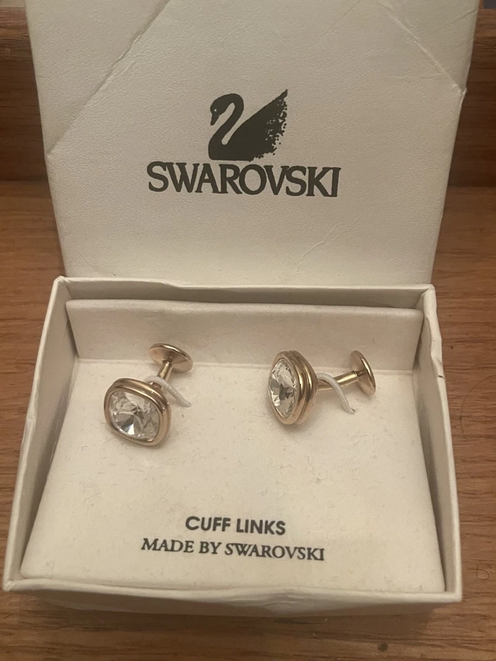 GENUINE Swarovski Men's Crystal Cufflinks Gold clear - Image 1 of 1