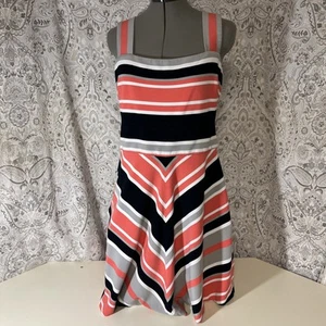 Banana Republic Milly Collection dress coral striped fit-and-flare size 12 - Picture 1 of 9