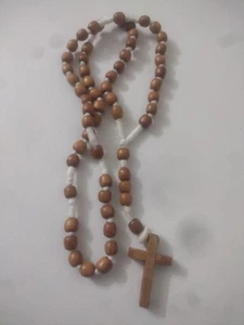 Vintage wood hand Made crucifix beads With Wood Cross  - Picture 1 of 2
