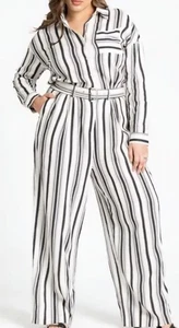  Mono adelgazante ELOQUII negro blanco manga larga bolsillos a rayas sin cinturón talla 18 - Imagen 1 de 4