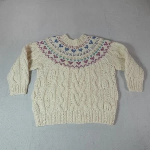 Maglione Susann D donna grande panna lavorato a mano cavo fiera isola cuori lana mohair - Foto 1 di 15