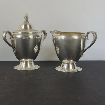 Juego de crema y azúcar cubierta de plato de plata Rogers & Bro # 2303 y 2304, vintage Foto 1 de 4