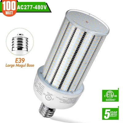 100W LED Corn Light Bulb Replace 400W MH/HPS Warehouse Shop Light 5000K 277~480V - Image 1 of 4