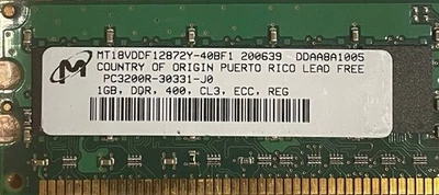MT18VDDF12872Y-40BD3 Micron 1GB DDR Registered ECC PC-3200 400Mhz 1Rx4 - Image 1 of 4