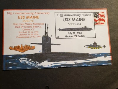 Submarino USS MAINE SSBN-741 Cubierta Naval 2005 EVERETT Aniversario Cachet Foto 1 de 2