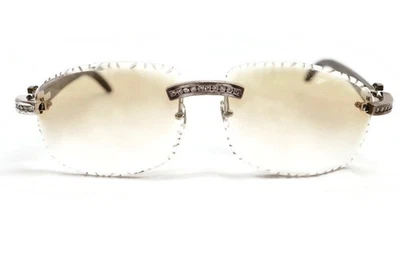 CARTIER Buffalo Horn Sunglasses - Silver w/Diamonds & Rimless Yellow Lenses  - Image 1 of 4