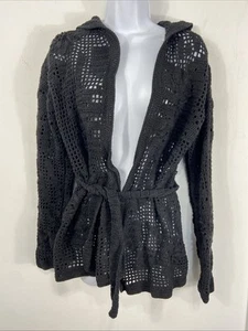 Tommy Bahama Open Front Silk Blend Crochet Resort Style Beach Cardigan Black M 8 - Picture 1 of 5