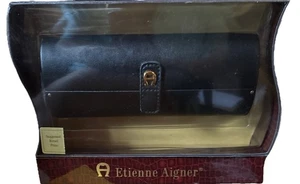 NEU in Box Vintage ETIENNE AIGNER Schwarz Gold Signatur Hartschale Brillenetui - Bild 1 von 3