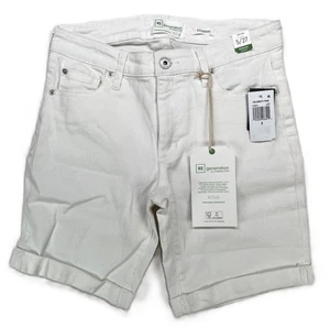 Bermudas de tiro alto con puño enrollado rosa celebrity blancas talla 5 nuevas con etiquetas - Imagen 1 de 7