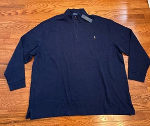 New Polo Ralph Lauren 1/4 Zip Sweater Pullover Mens 4XB Big Navy Blue Flesh Pony - Picture 1 of 8