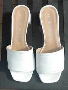 Stuart Weitzman Cayman Block Sides Woman's White Sandals Size 9B Made in Spain - Picture 1 of 13