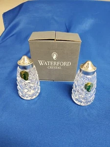 Waterford Glandore Salt & Pepper Shakers Silverplate Lids Vintage Crystal  - Picture 1 of 7