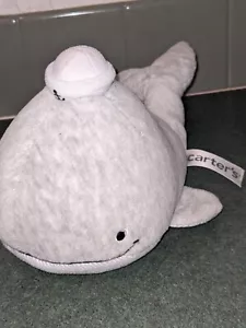 Carters Plush Whale Baby Rattle Crinkle Fins Stuffed Animal Toy Stripe bottom 9" - Picture 1 of 6