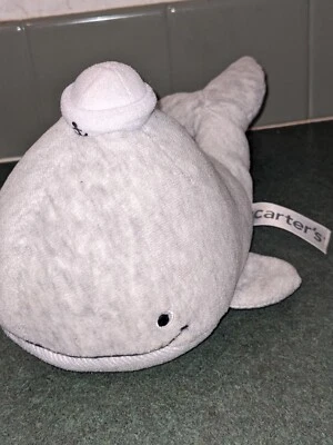 Carters Plush Whale Baby Rattle Crinkle Fins Stuffed Animal Toy Stripe bottom 9" - Image 1 of 4