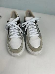 MKS Women's Shoe Size 9 White Faux Leather Black Star Lace Up Sneakers Bronze - Picture 1 of 6
