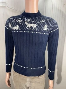 Vintage Men’s 1980s Navy Blue Acrylic Ski Snow Sweater XS - Picture 1 of 10