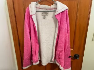 Pink Heather Knit Fleece Sherpa Lining Zipper Front Hooded Jacket 1XL - Picture 1 of 9