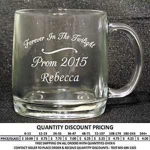 Taza de vidrio personalizada de 13 oz Gafas grabadas personalizadas Tazas Baile formal Baile de graduación - Imagen 1 de 16